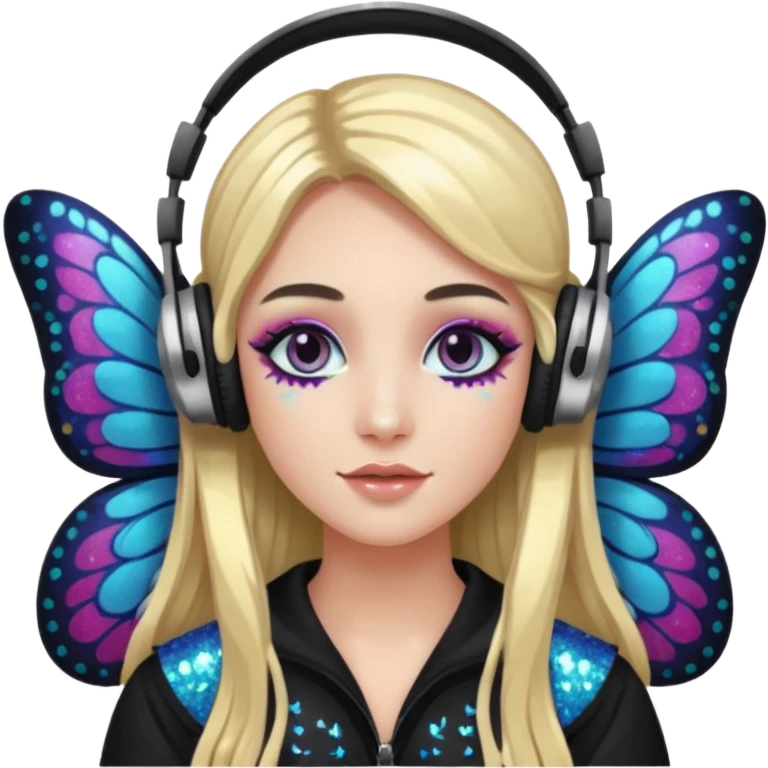 long haired make glitter makeup fairy wearing headpones wing butterfly wings  emoji