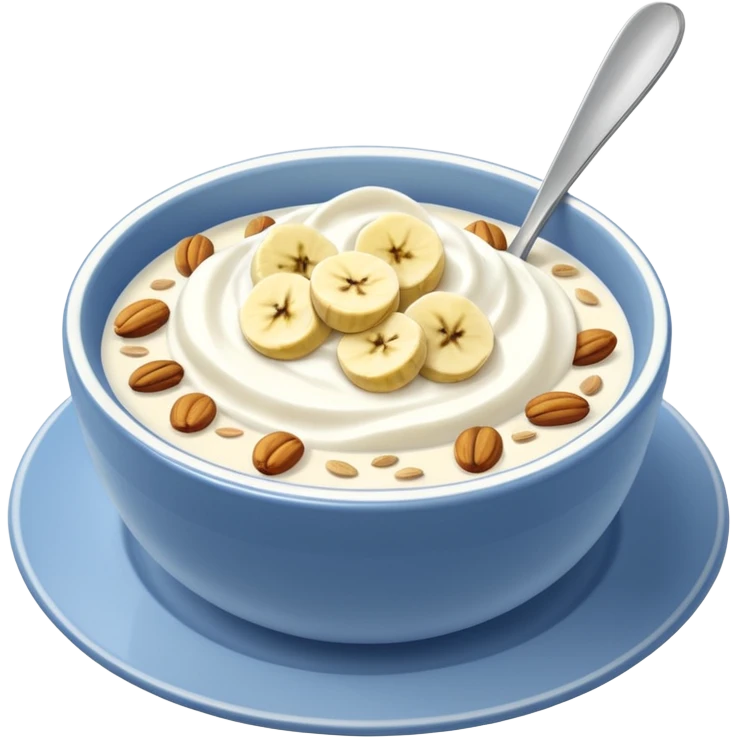 Crüsli-müsli, nøtter, blåbær, bananskiver, med Kefir-Biola-yoghurt i skål  emoji