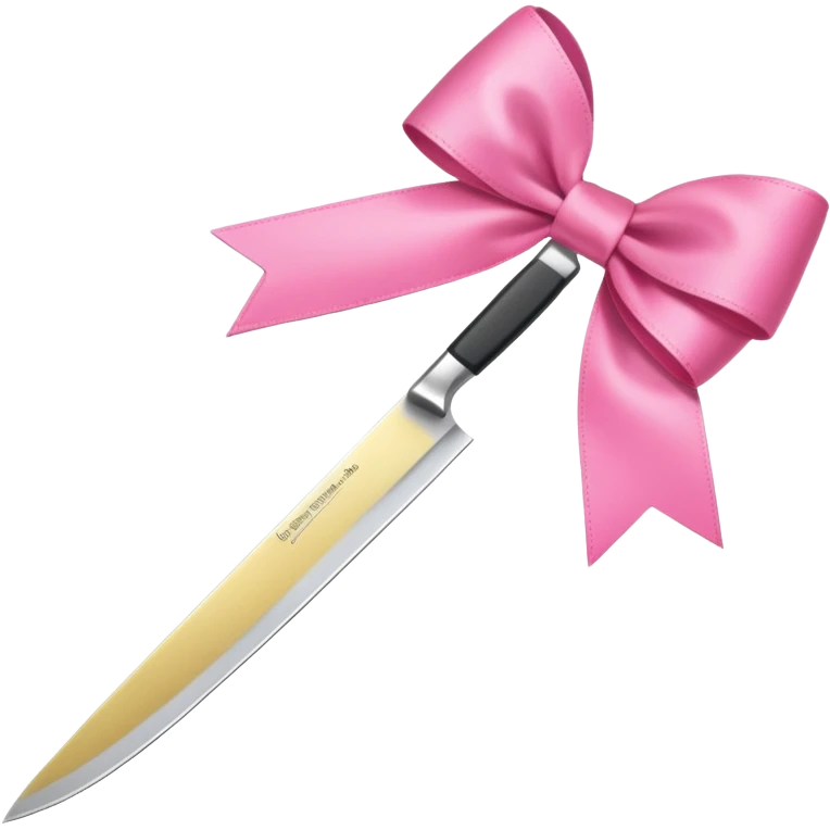 Only one object: a kitchen knife. A pink ribbon bow is tied directly on the knife handle. No other items. No decorations. Minimal emoji style emoji