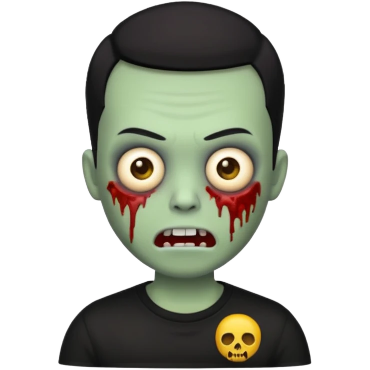 zombie emoji with buzz cut black hair and black t-shirt  emoji