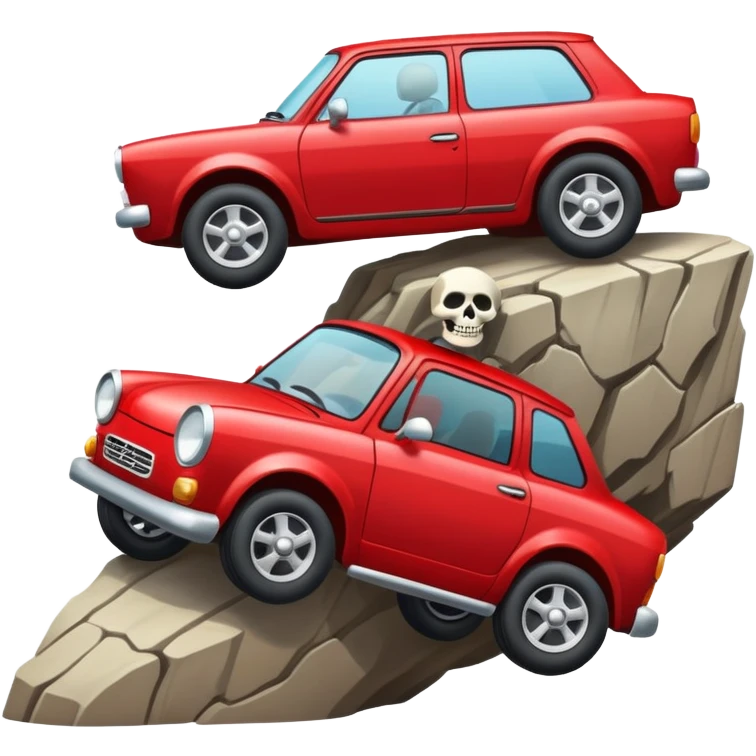 Skeleton driving red car off a cliff emoji