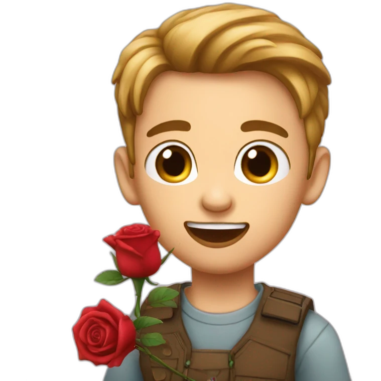 handsome boy bite rose emoji