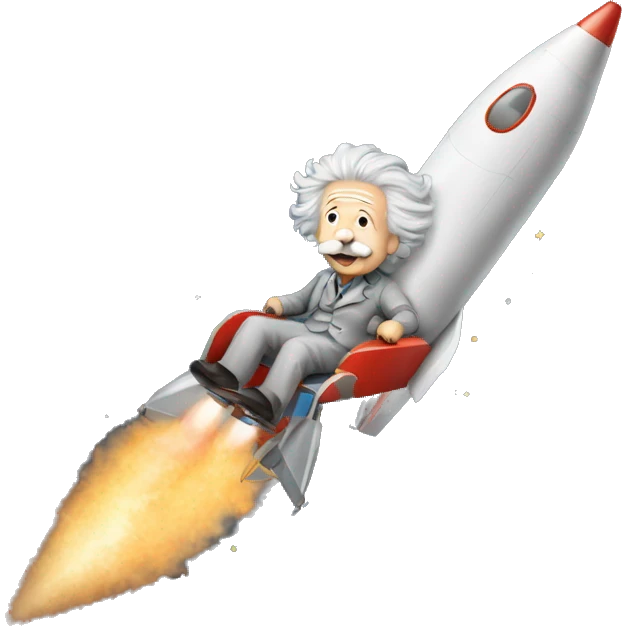 Albert Einstein riding a rocket to the moon emoji