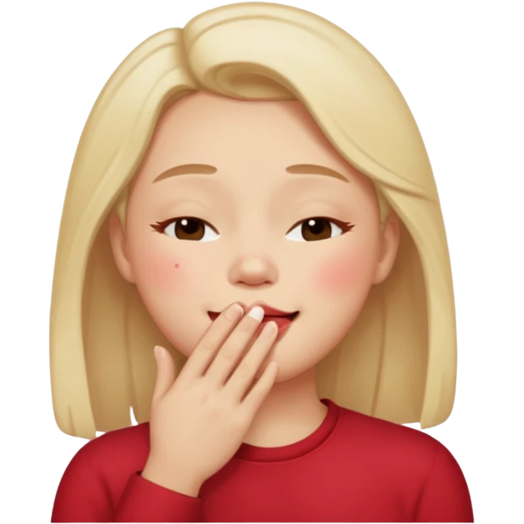 Hand over mouth with blushed cheeks more redness on cheek and smiling  emoji