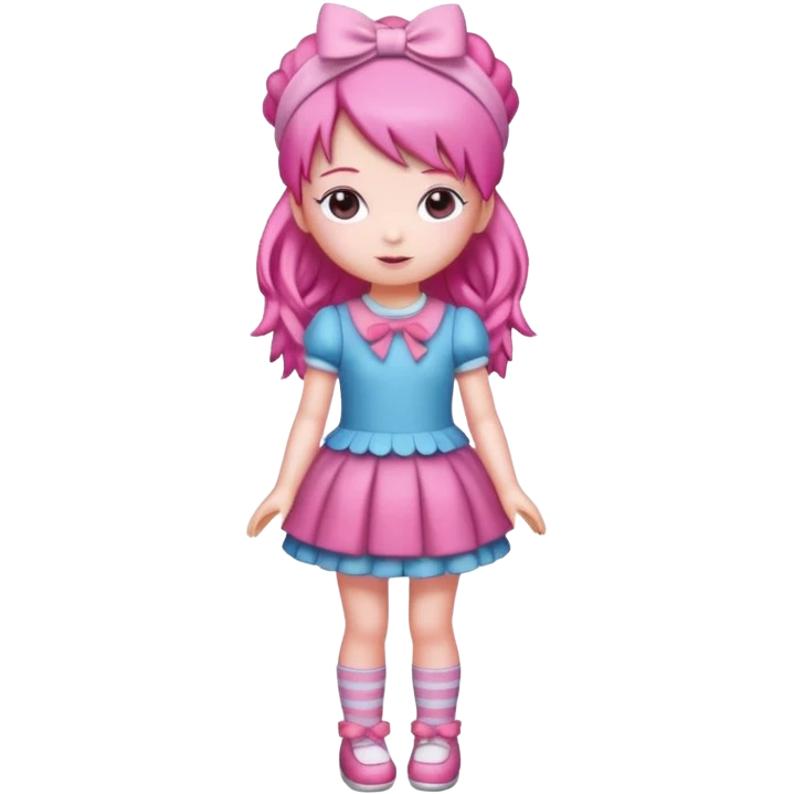 Isolated detaile illustration modern raspberry torte doll figurine full body with pink hair and a pink hairband standing emoji