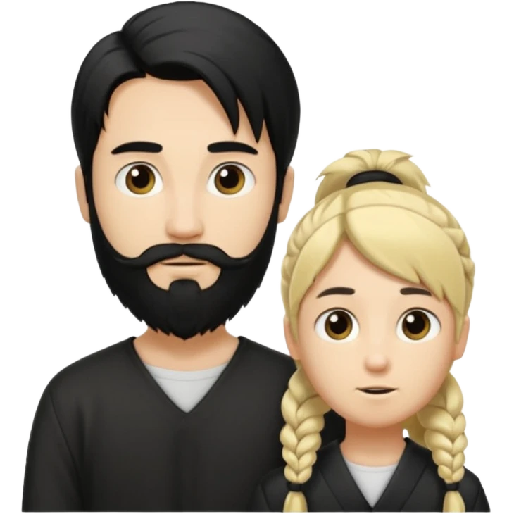 Man with long black hair tied in a tail and beard with a young blond with short hair but no beard emoji