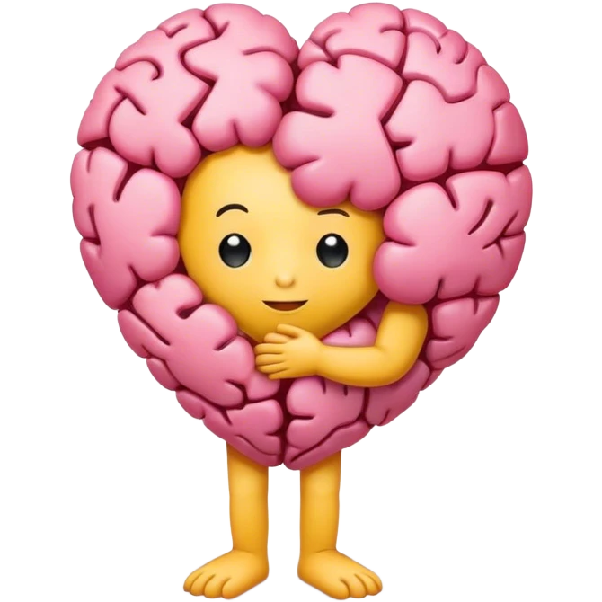 a yellow character hug a heart, the heart is pink and share similar pattern as brain emoji