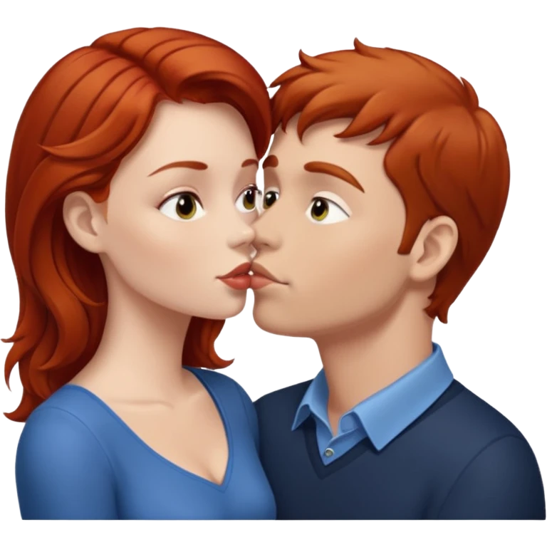 kissy face between white man with brown hair and redhead woman emoji