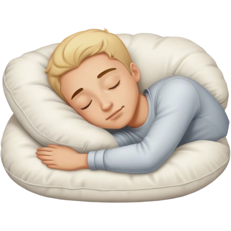 A young man sleeping on a cozy pillow, looking peaceful and relaxed emoji