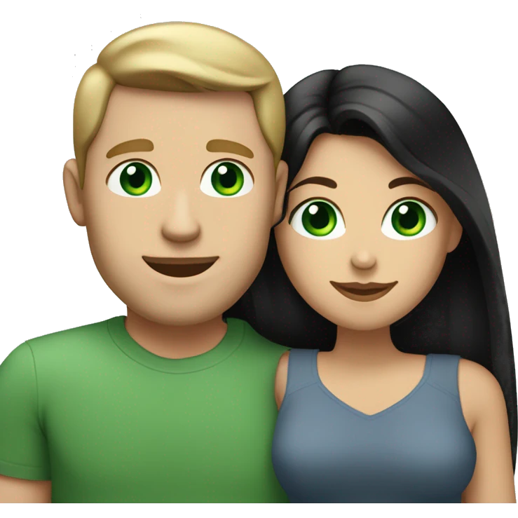 White man with blue eyes and BROWN hair hugging white woman with long straight black hair and green eyes emoji