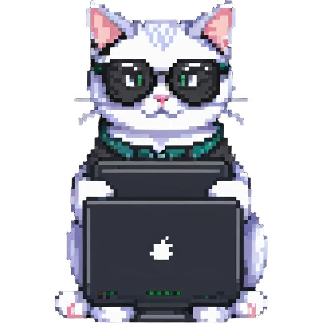cat with glasses and a computer in its paws emoji