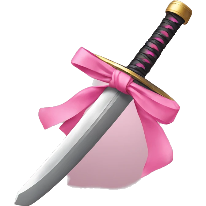 Samurai sword, pink ribbon cute emoji