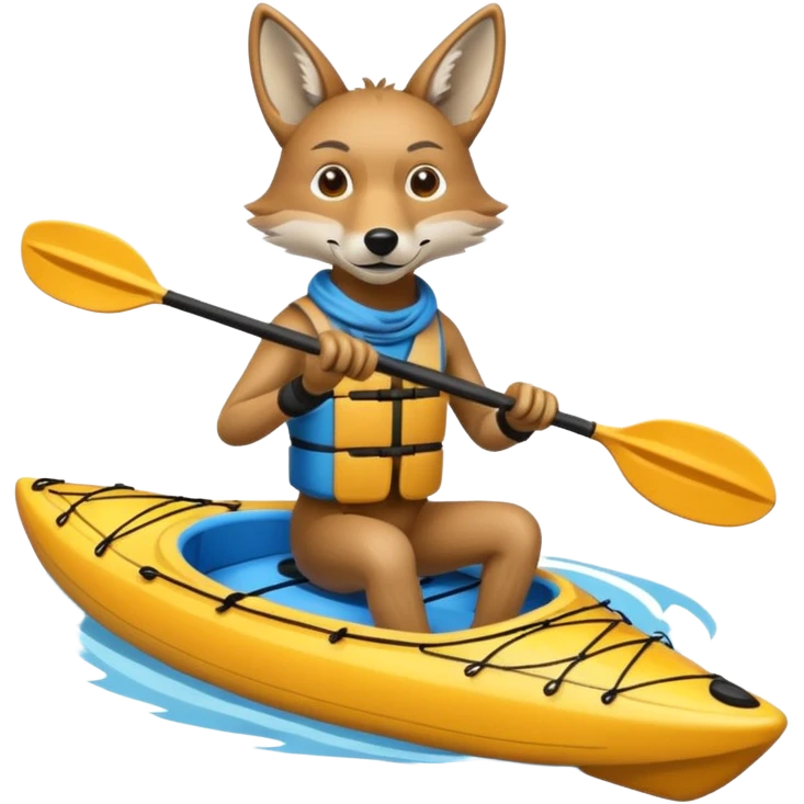 Humanoid coyote on a kayak emoji