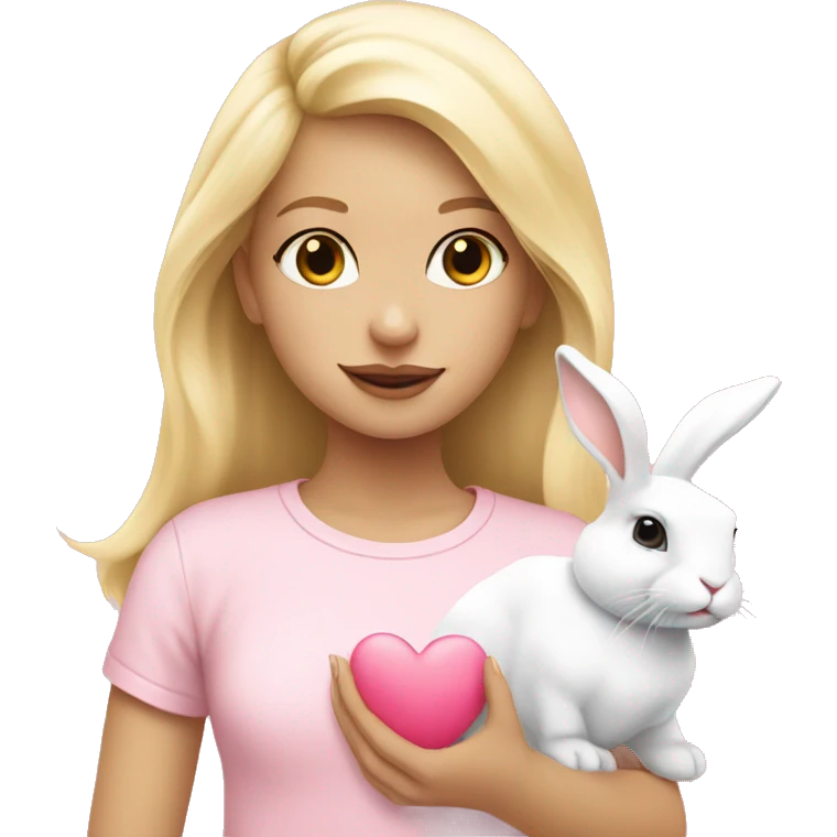 Blonde girl with a white bunny rabbit and pink love heart  emoji