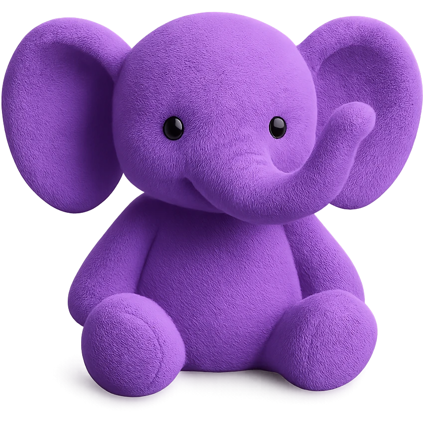 A plush elephant with large floppy ears, a raised trunk, and gentle eyes. The elephant has a soft, cuddly appearance with visible fabric texture. emoji