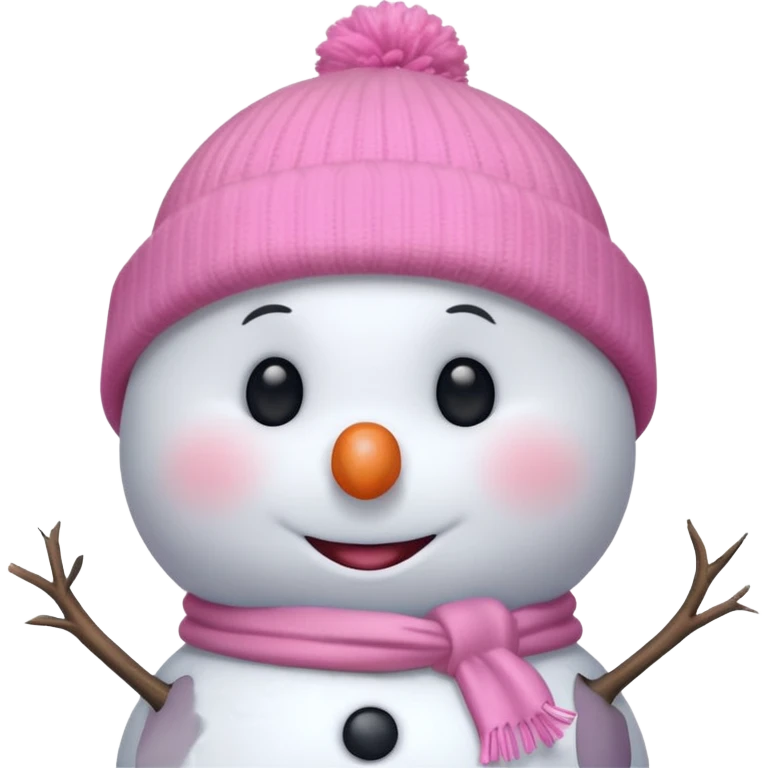 cute white and light pink snowman, up close, pink beanie  emoji