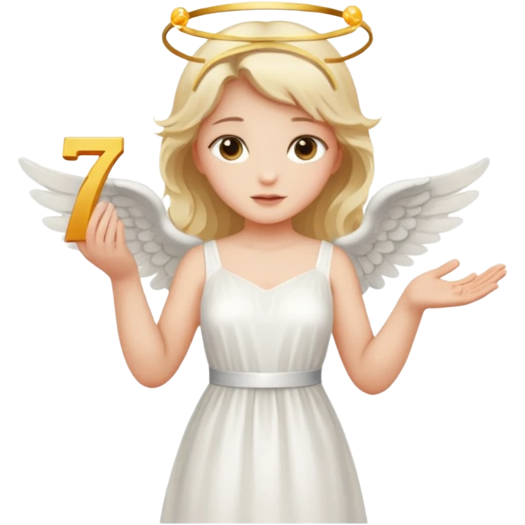 an angel holding number 7 on her hand emoji