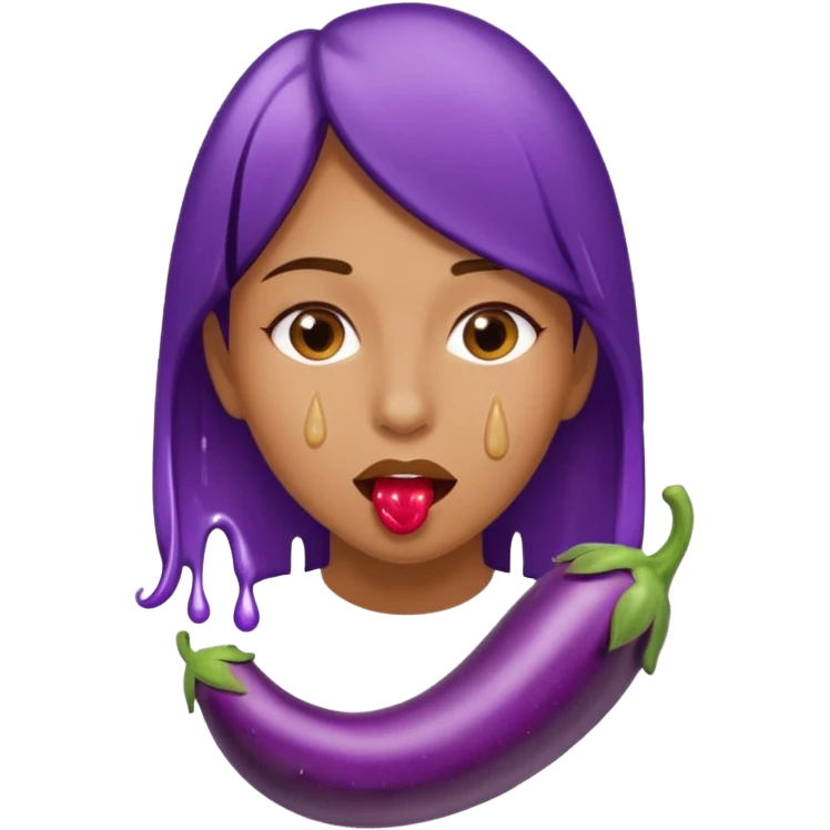 Women with dripping saliva from her mouth while eating eggplant emoji