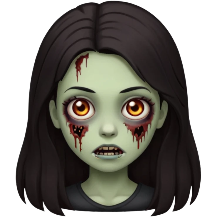 Faça uma garota com um cabelo castanho longos, muito, muito escuro, quase preto, Faça ela zumbi emoji