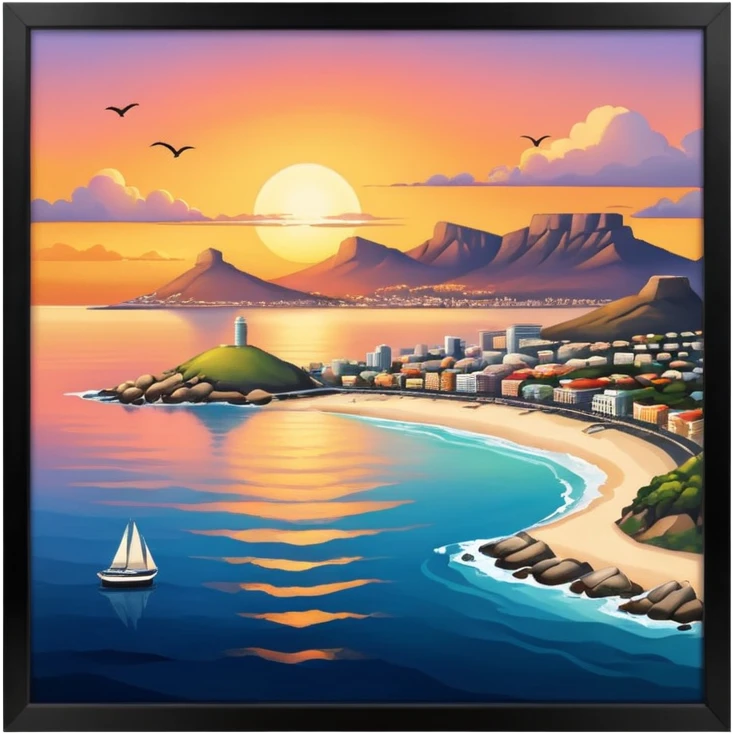 Cape Town with a sunset over the ocean emoji