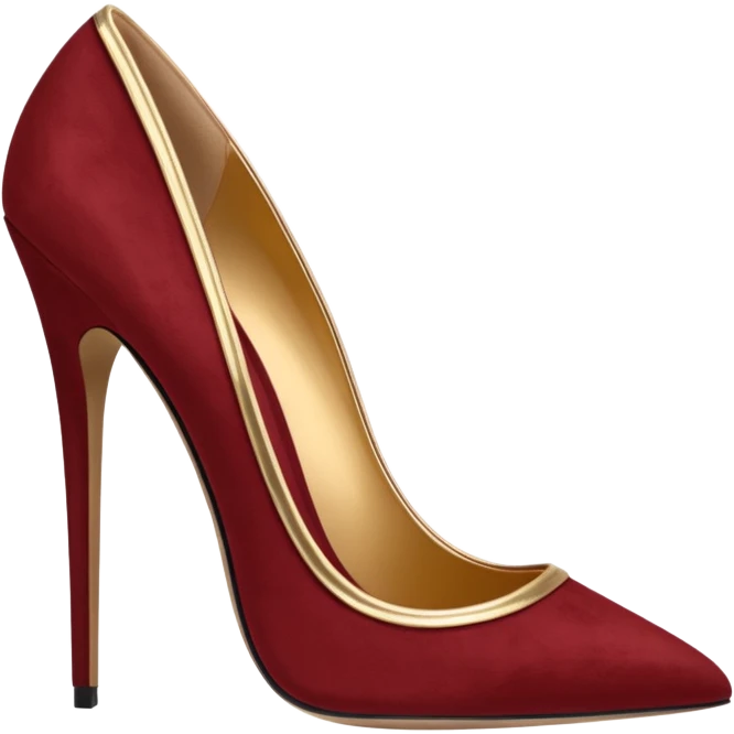 Deep red and dark gold suede Luxury style stilettos, rendering emoji