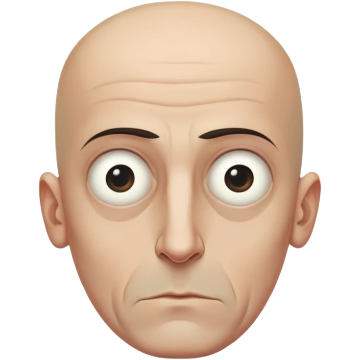 Steven Miller, bald, very grim expression, very narrow rectangular head, pronounced sagging eyelids lower on the outer sides, bottom lip sticking out emoji