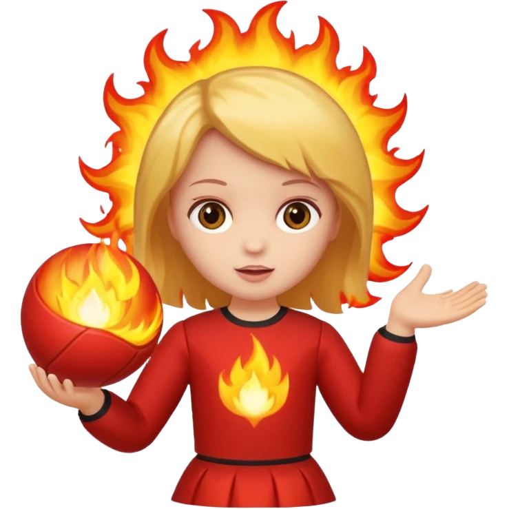 Faça uma boneca jogando carimba, em que a bola que ela está segurando está em chamas emoji