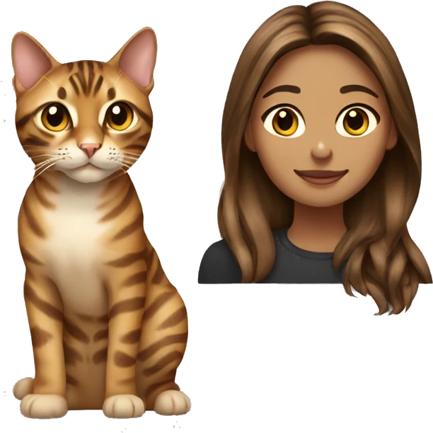 woman  long brown  hair with bengal cat emoji