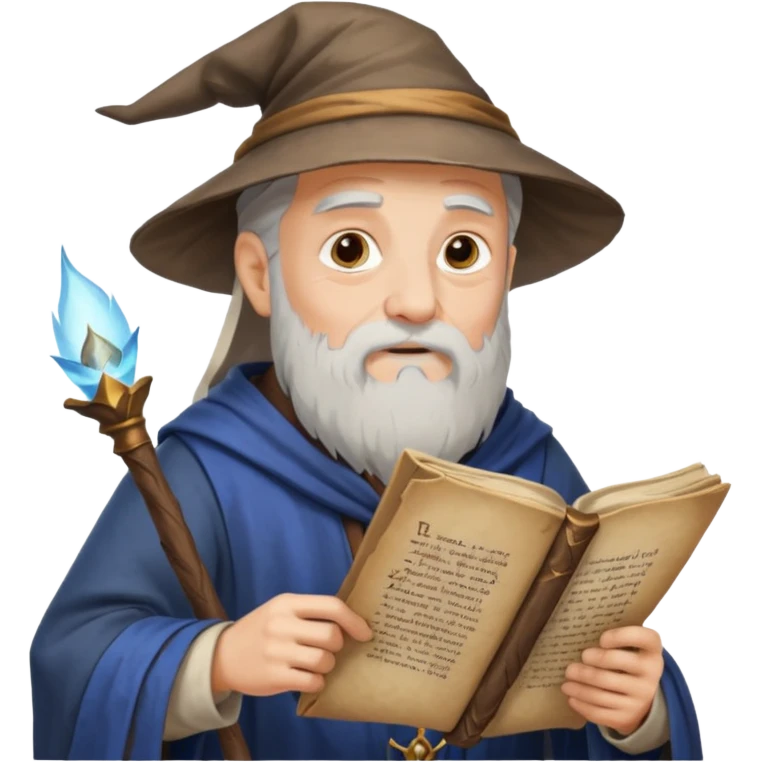 Old Scholar Wizard – gray beard, reading ancient scroll. emoji