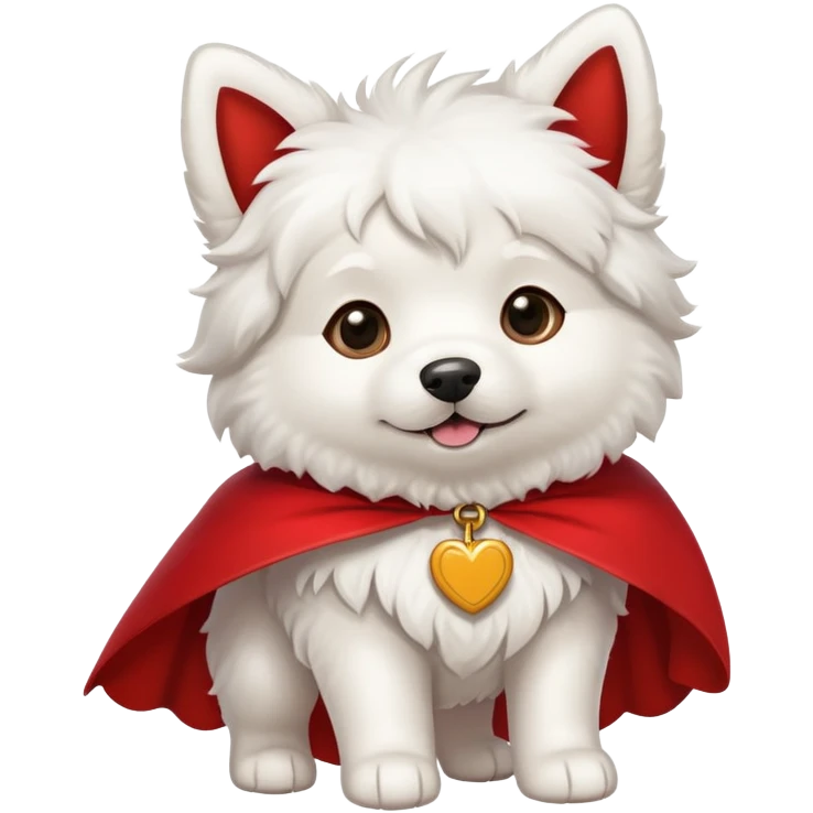 White dog wearing red cape emoji