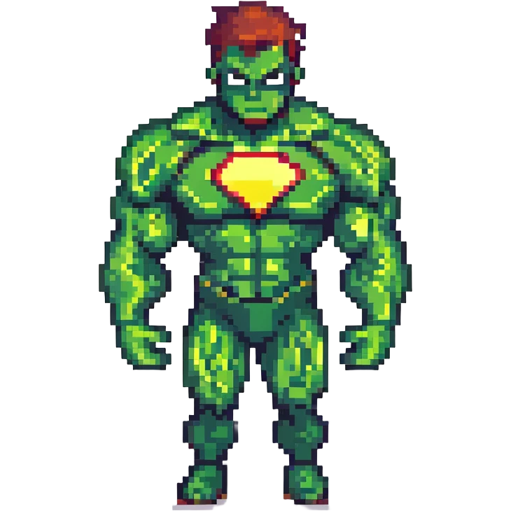 the Hulk, muscular green superhero, dynamic pose, pixel art style emoji