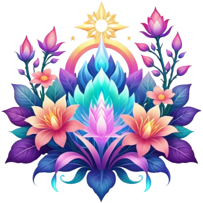 Epic divine legendary celestial flowery complex detailed iridescent gradients aesthetic-scenery-Decorations emoji
