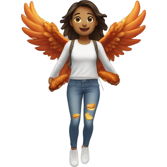 a girl flying with two bbq chicken wings on her back emoji
