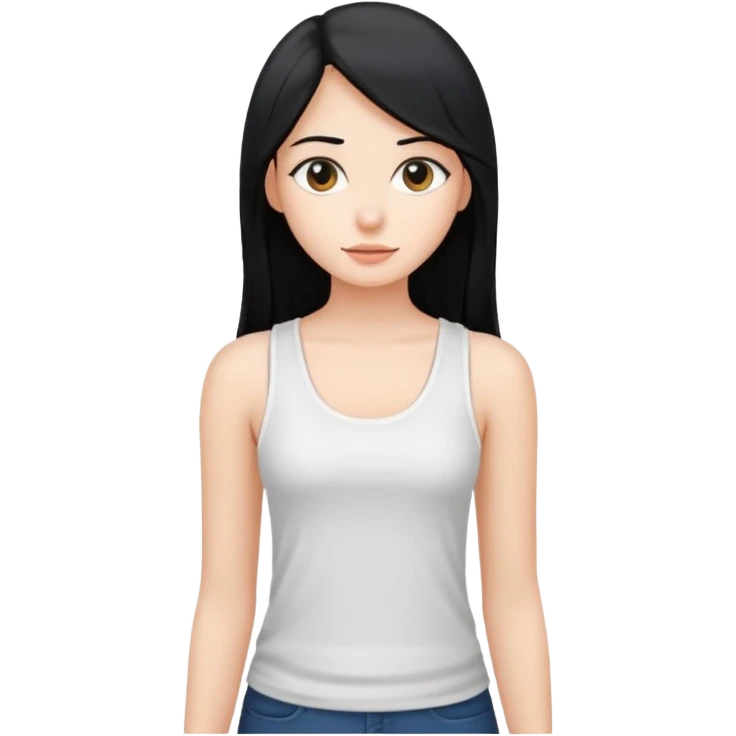 a pretty bratz fair girl with long straight black hair  with a white tank top emoji