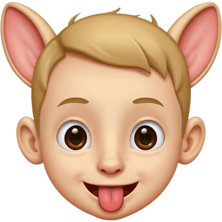a boy with small eyes with big human ears and with his tongue out emoji