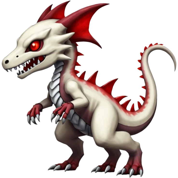 Shiny White Evil Glowing Eldritch Marowak-Salandit-Duskull-Darkdramon-fusion with bloody red markings emoji