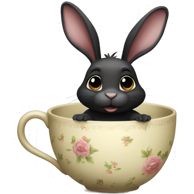 Black rabbit sat in teacup emoji