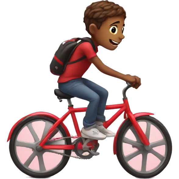 Boy on bicycle rides over a valentine heart emoji