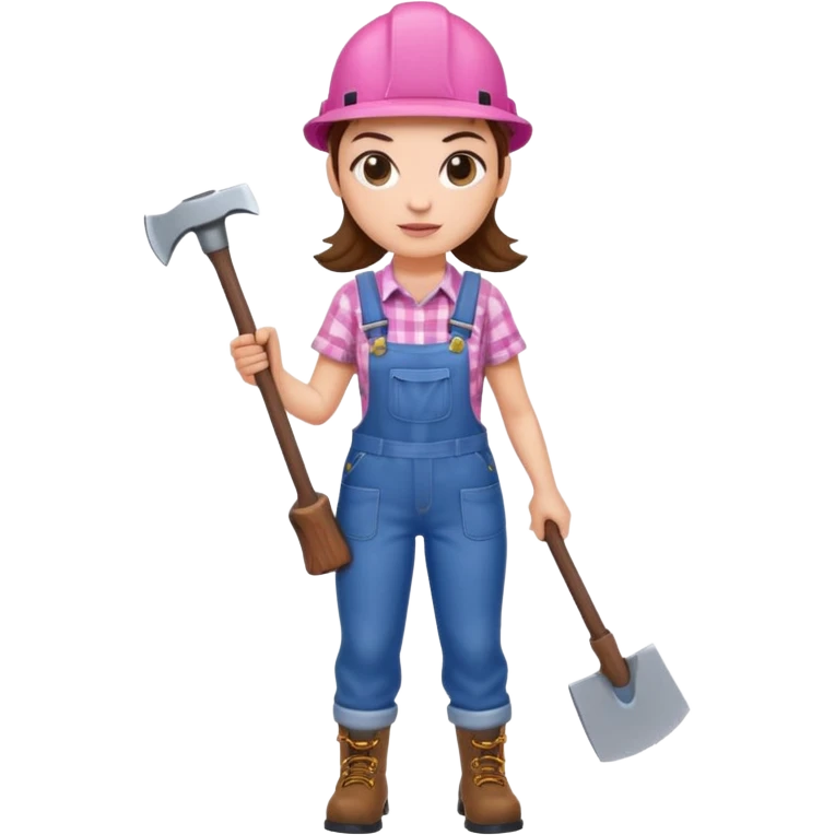 lumberjack woman holding axe pink checked shirt and overall emoji