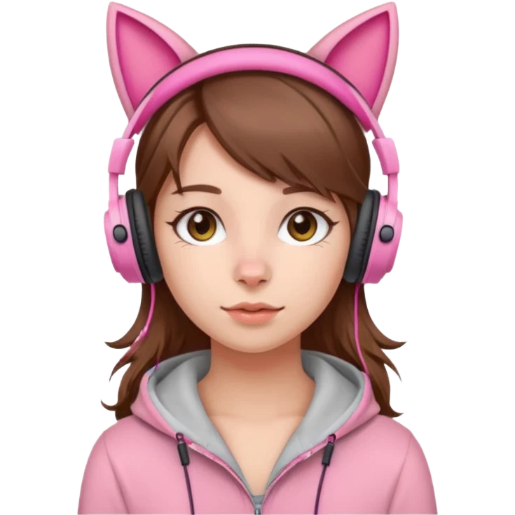 fille brune avec casque oreille de chat rose emoji