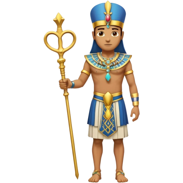 pharaoh full body holding ankh, ornate jewelry, royal kilt, confident stance emoji