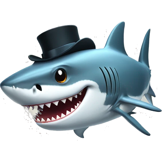 Shark with a top hat holding a gun emoji
