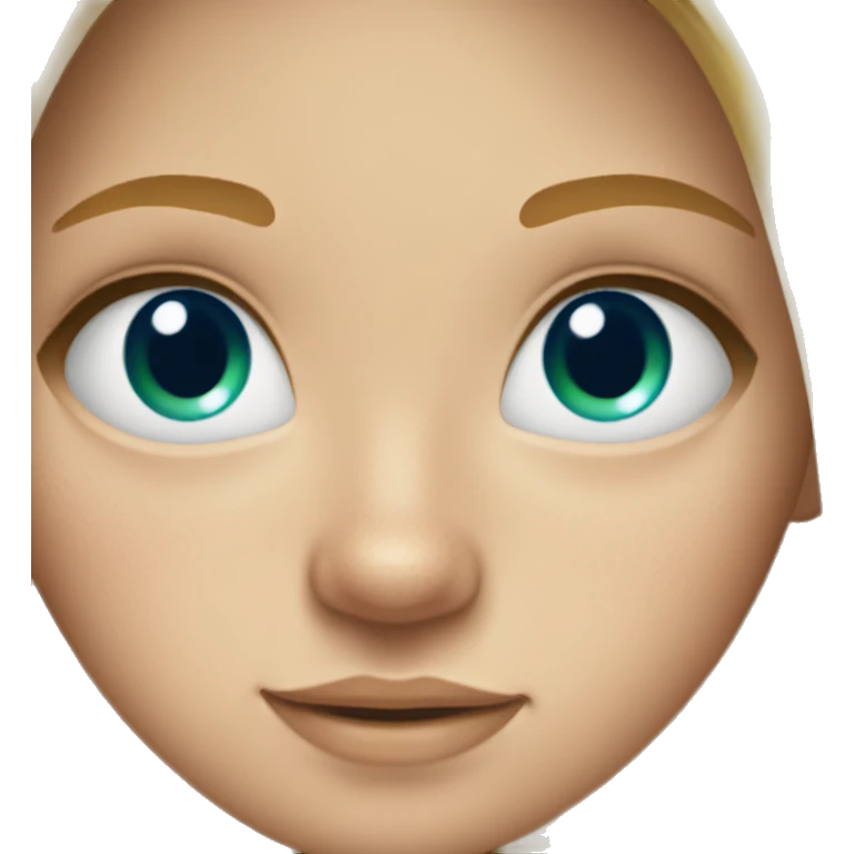 Girl with long blonde hair, freckles on her cheeks and bright blue and green eyes  emoji