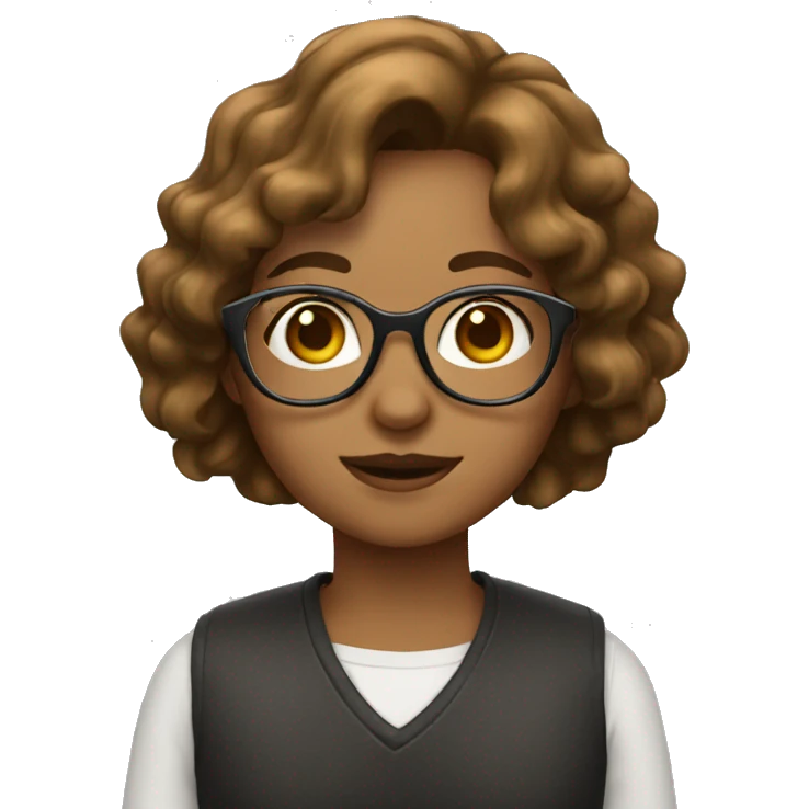 Girl with wavy brown bob and round glasses emoji