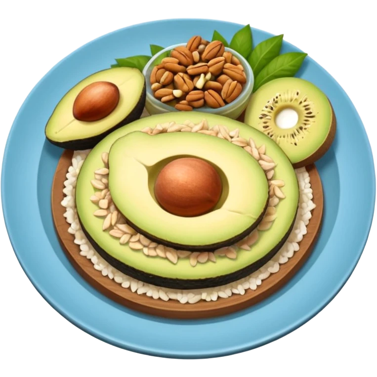plato con comida variada granos aguacate rebanado salmon nueces arroz

 emoji