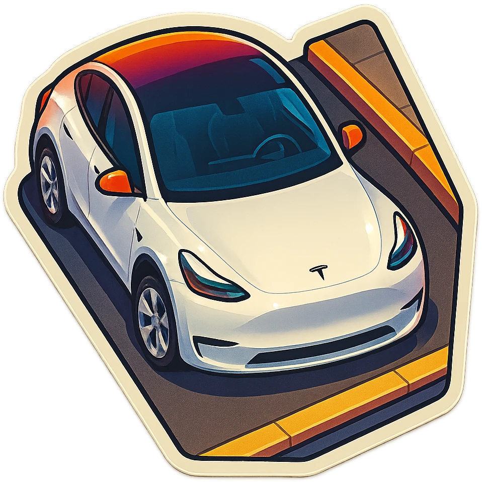 A Tesla Model Y parallel parking at a curb, from above emoji