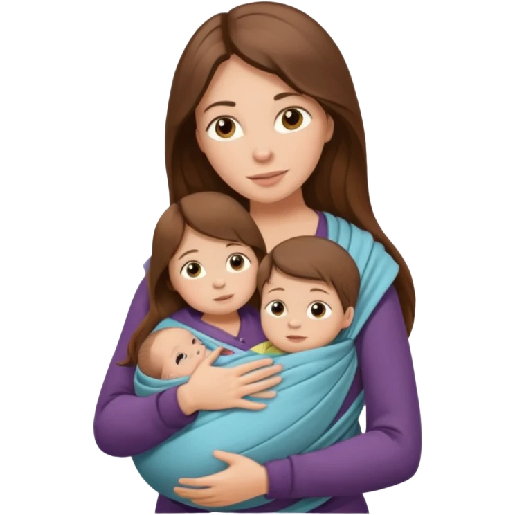 Pregnancy babywearing mom with long brown hair and with one baby and wrap  emoji