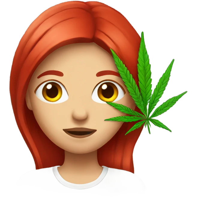 female blood red hair, with marijuana  emoji