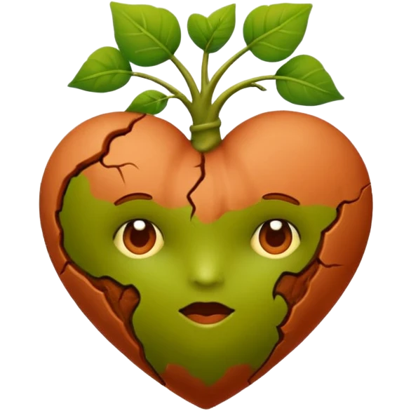Un corazon humano envuelto en ramas y cembrado en una matera emoji