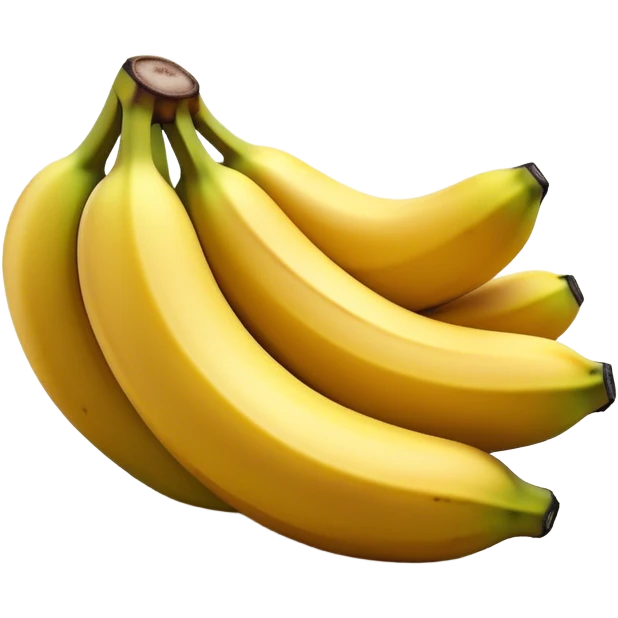 Cinematic bright yellow banana, smooth peel with gentle curves, slightly ripened, stacked in a charming bunch, warm glowing background, soft and inviting. emoji
